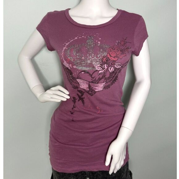 Y2K Local Heiress Graphic Tee Shirt Purple Crown Lion Crest Heart Tshirt size XS - Picture 2 of 6